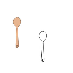 Wooden spoon brown color white background FlatOutline style vector