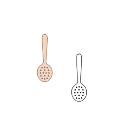 Slotted spoon kitchen utensil white background FlatOutline style vector