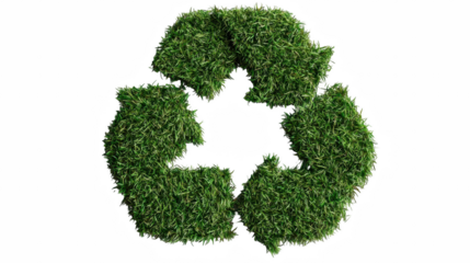 Recycle symbol made of green grass isolated on transparent background