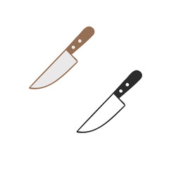 Kitchen knife stainless steel white background FlatOutline style vector