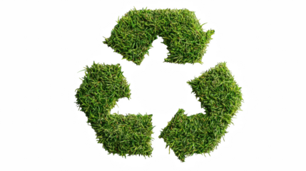 Recycle symbol made of green grass isolated on transparent background