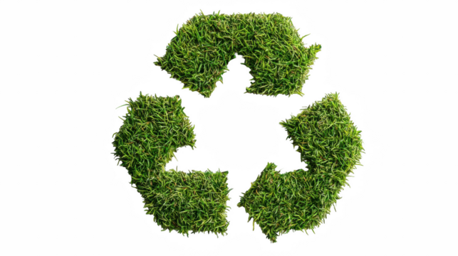 Recycle symbol made of green grass isolated on transparent background