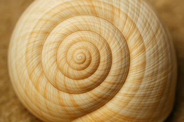 Close-up view of a spiral seashell with intricate patterns