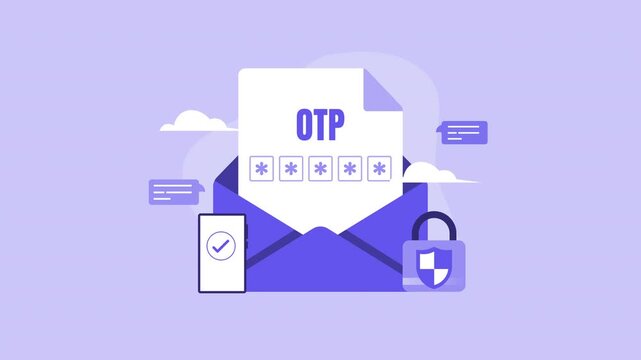One time password security otp animation email verification in online safety. Suitable for cybersecurity concepts.