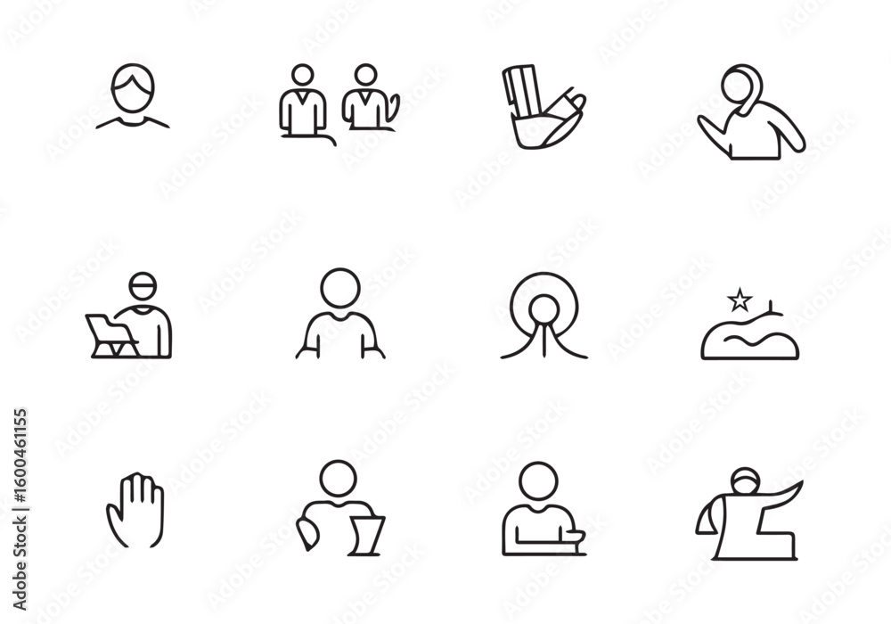 Fototapete collection of simple line art icons depicting people and abstract concepts symbol