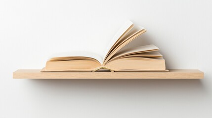Open Book on Wooden Shelf in Minimal and Clean Space