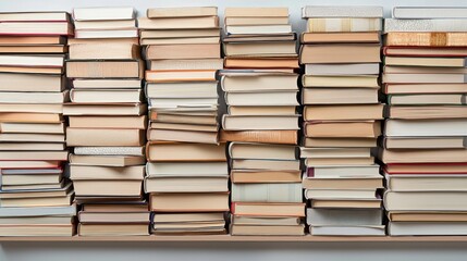 Modern Bookshelf with Neatly Stacked Books in Close-Up View