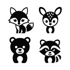 Fototapeta premium Cute woodland animal characters set silhouette