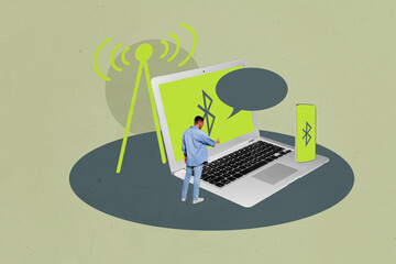 Collage Showing Smartphone laptop Wifi Icons Symbolizing Internet Connection Social Media Freelance...