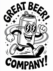 Minimalist beer can illustration in white with bold black text and open tab