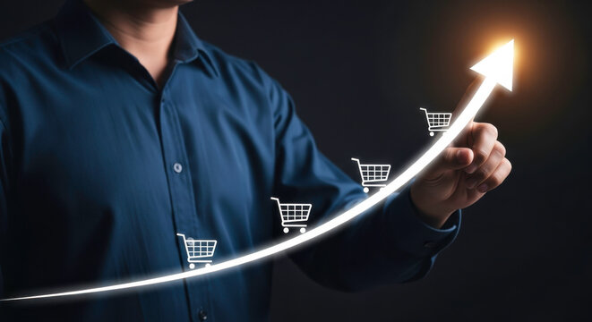 Increase sales growth online shopping ecommerce business strategy marketing digital transformation success arrow