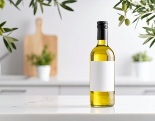 Olive Oil Bottle Mockup on Marble Countertop
