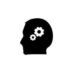 Human Head with Gears, Thoughts of Brain Solid Flat Vector Icon Isolated on White Background.
