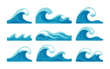 Set of Blue Ocean Wave Illustrations