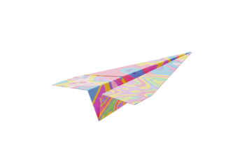 Isolated Psychedelic Marbled Paper Airplane with Colorful Swirls