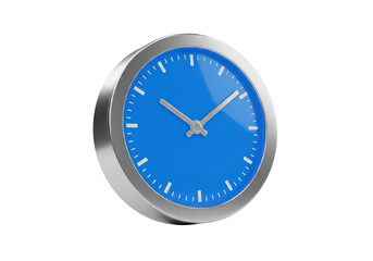 Isolated Blue Wall Clock with Silver Frame for Time Management and Punctuality