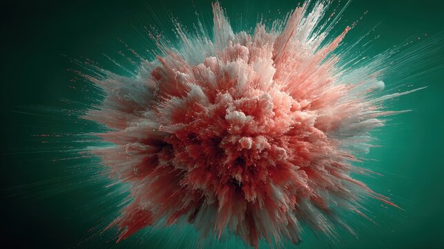 Dramatic pink explosion of powder or pigment against light green background