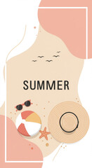Summer vibes with beach accessories and seaside design for seasonal greeting cards