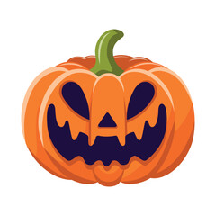 Halloween, Jack-o'-lantern monster pumpkin carved with glowing scary face and evil smile on white background. Vector creepy illustration.