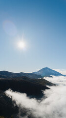 Wild Valley in El Teide National Park, Canary Islands, Tenerife, Spain. Snowcapped Teide volcano.