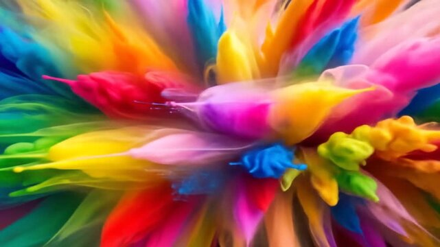 Colorful Paint Explosion Artistry with Vibrant Hues and Dynamic Fluidity