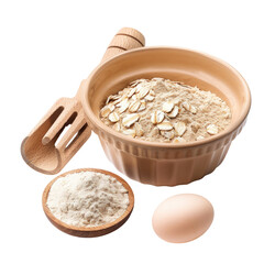 Bowl of oatmeal flour, flour, and egg