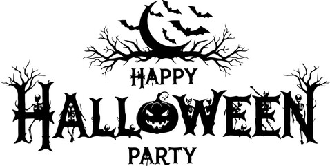 Vector art of a festive halloween party graphic features the word halloween with