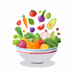 bowl brimming with a cascade of fresh fruits and vegetables