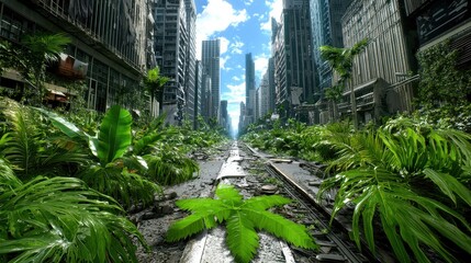 Lush Greenery Overtaking Ruined Cityscape Daytime