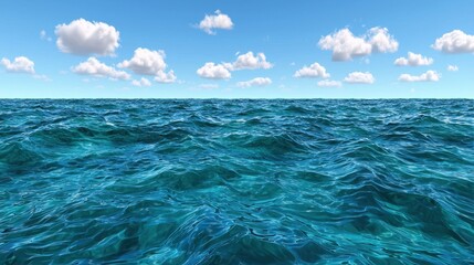 Obraz premium Serene Ocean Surface with Blue Water and Fluffy White Clouds