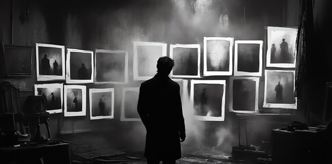 Person Viewing Photographs in an Art Gallery