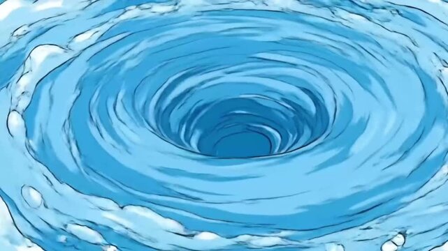A stylized whirlpool swirls into a deep dark center bordered by light blue and white