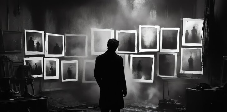 Person Viewing Photographs in an Art Gallery