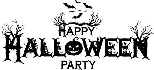 Vector art of the words happy halloween party are decorated with a