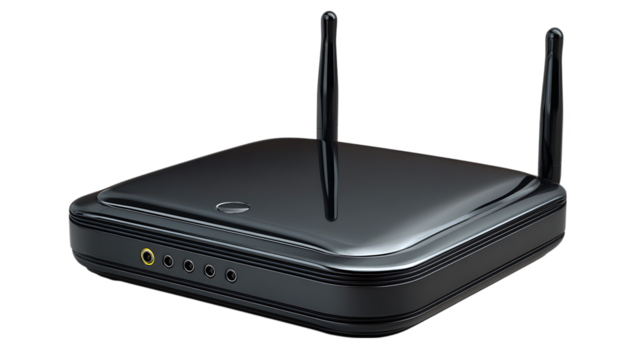 Wireless router with antennas isolated on transparent background