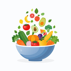 bowl brimming with a cascade of fresh fruits and vegetables