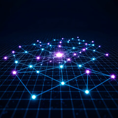 Obraz premium Dark Tech Grid with Glowing Nodes – Futuristic AI Network Background Design