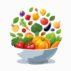 bowl brimming with a cascade of fresh fruits and vegetables