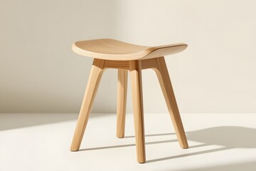 Modern Wooden Stool with Curved Seat and Tapered Legs