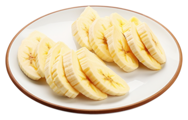 PNG 3 small pieces of cut up banana on plate fruit plant food.