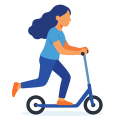 Vector of a woman playing on a scooter