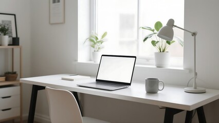 Obraz premium Modern home office workspace with minimalist desk