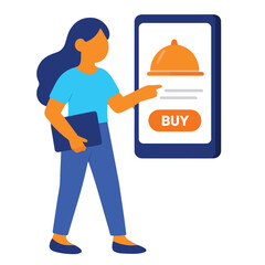 Vector of a woman buying food online