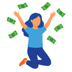 Vector of a woman with a lot of money