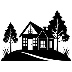 Black Silhouette Village Landscape 