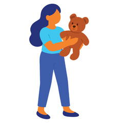 Vector of a woman holding a doll