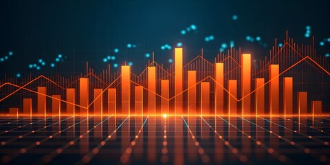 Abstract glowing orange bar graph and line chart illustrating financial growth and technological innovation.