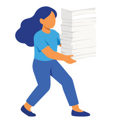Vector of a woman carrying a stack of documents