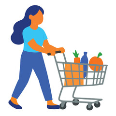 Vector of a woman pushing a shopping trolley
