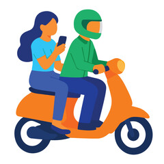 Vector of a woman riding an online motorbike taxi